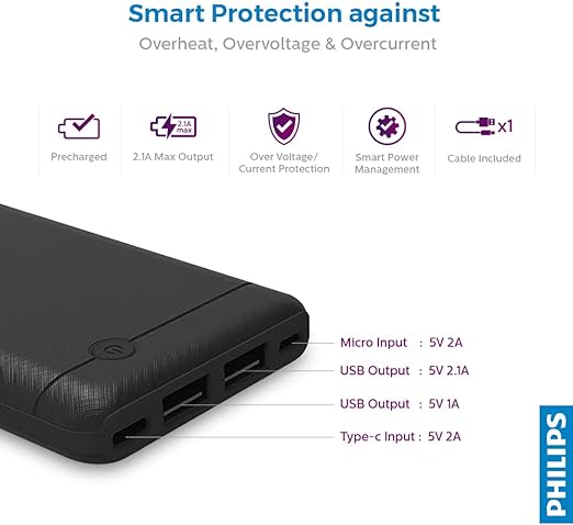 PHILIPS Black 10000 мАг зовнішній акумулятор (Повербанк) - Зображення 2