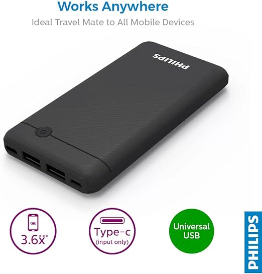 PHILIPS Black 10000 мАг зовнішній акумулятор (Повербанк) - Зображення 4